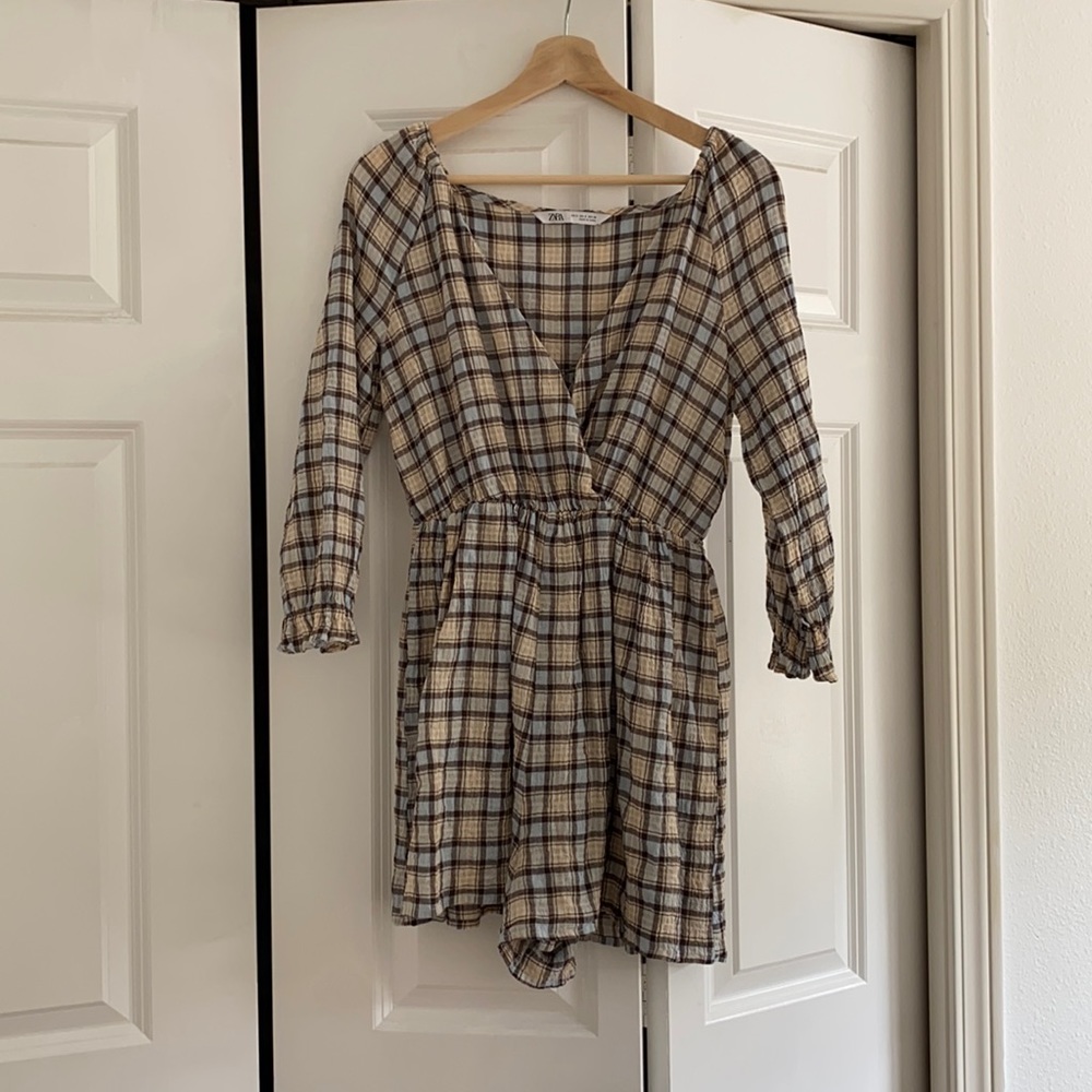 Zara Plaid Long Sleeve Romper